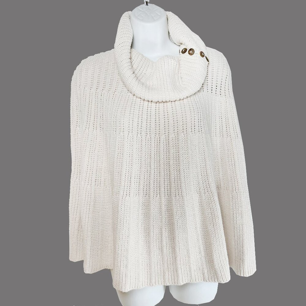 Pure Handknit Crean Sweater Poncho Cape‎ Handmade M/L Women's Cowl